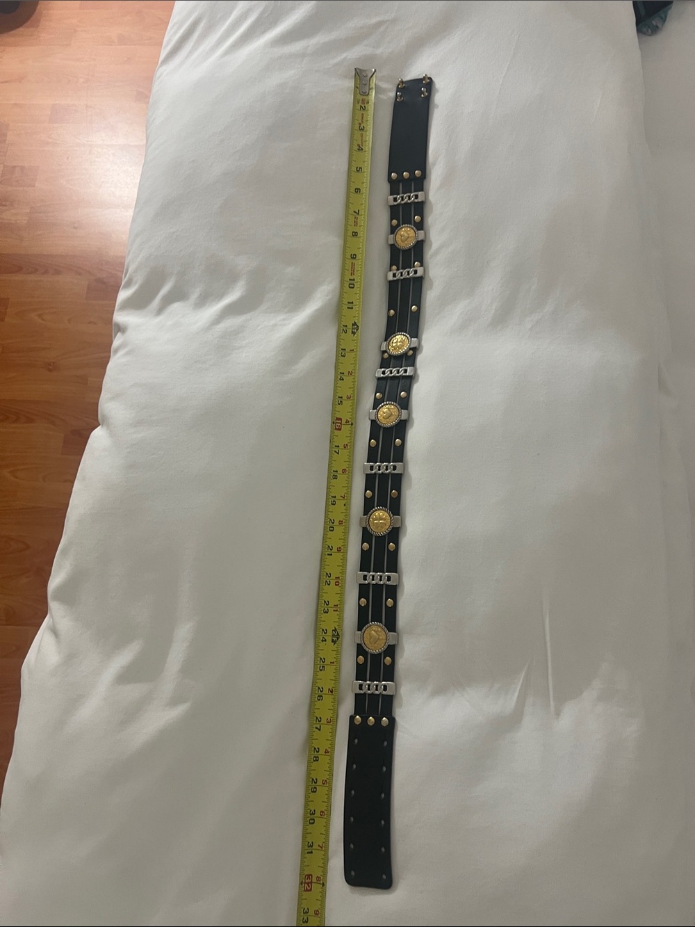 Maje Black Leather belt with Gold and Silver tone accents - Size 1 - Picture 7 of 8